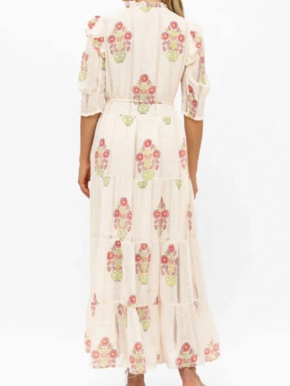 Oliphant Pintuck Ruffle Maxi Dress in Algarve Pink Size 2XL NWT - Picture 3 of 14